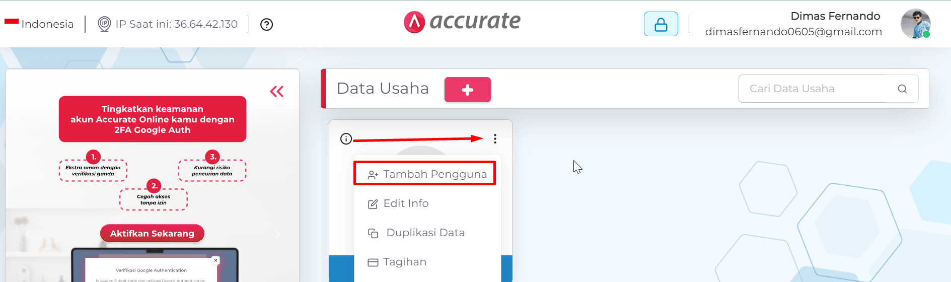 Hapus Pengguna / user di accurate Online
