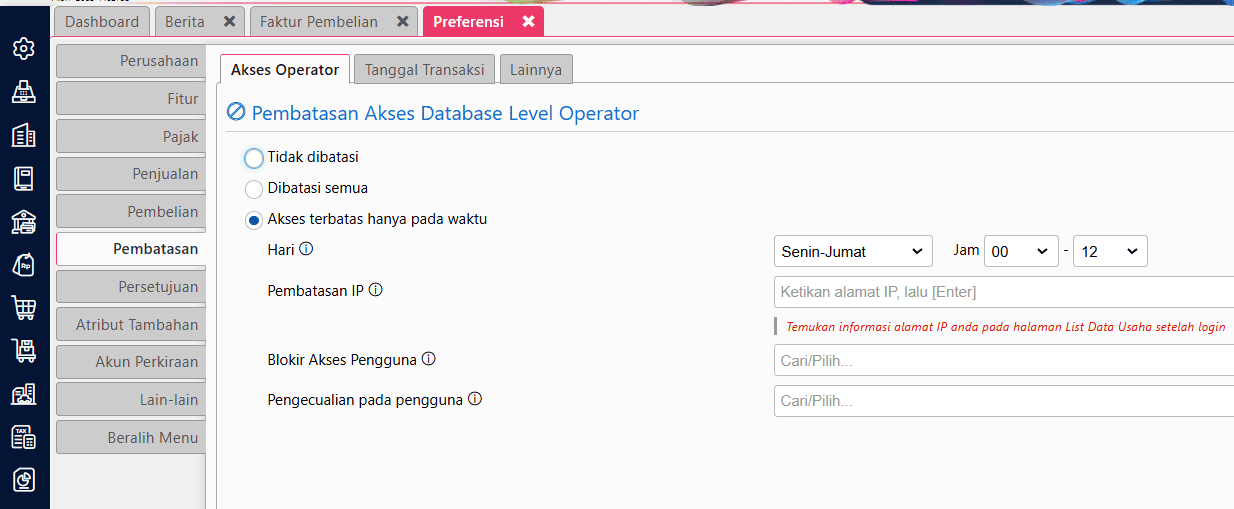 Pengaturan Preferensi Pembatasan Accurate Online