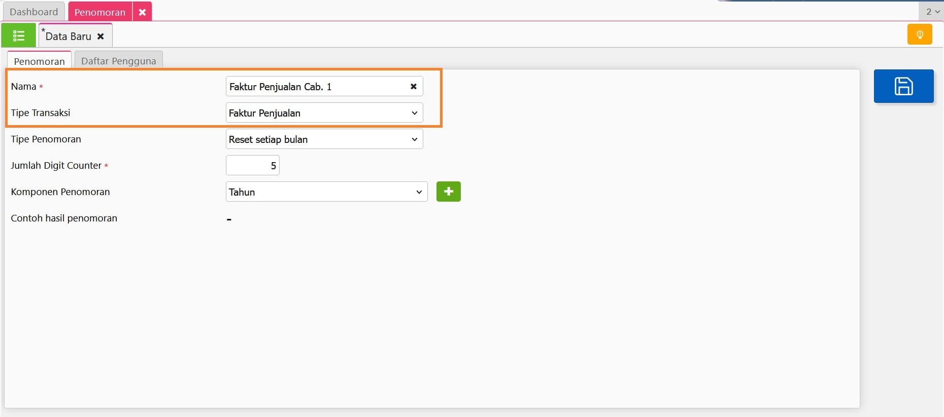 Setting Penomoran Accurate Online 2